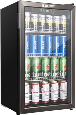 E EUHOMY Glass Door Mini Fridges 